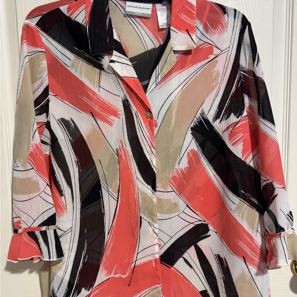 Alfred Dunner Women's Abstract Print Blouse - Red, Black, Tan